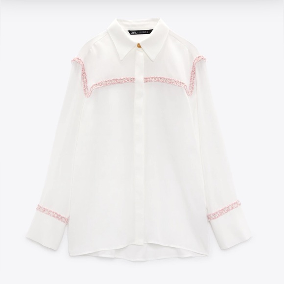 Zara white chiffon blouse with pink tweed textured detail - Picture 5 of 9